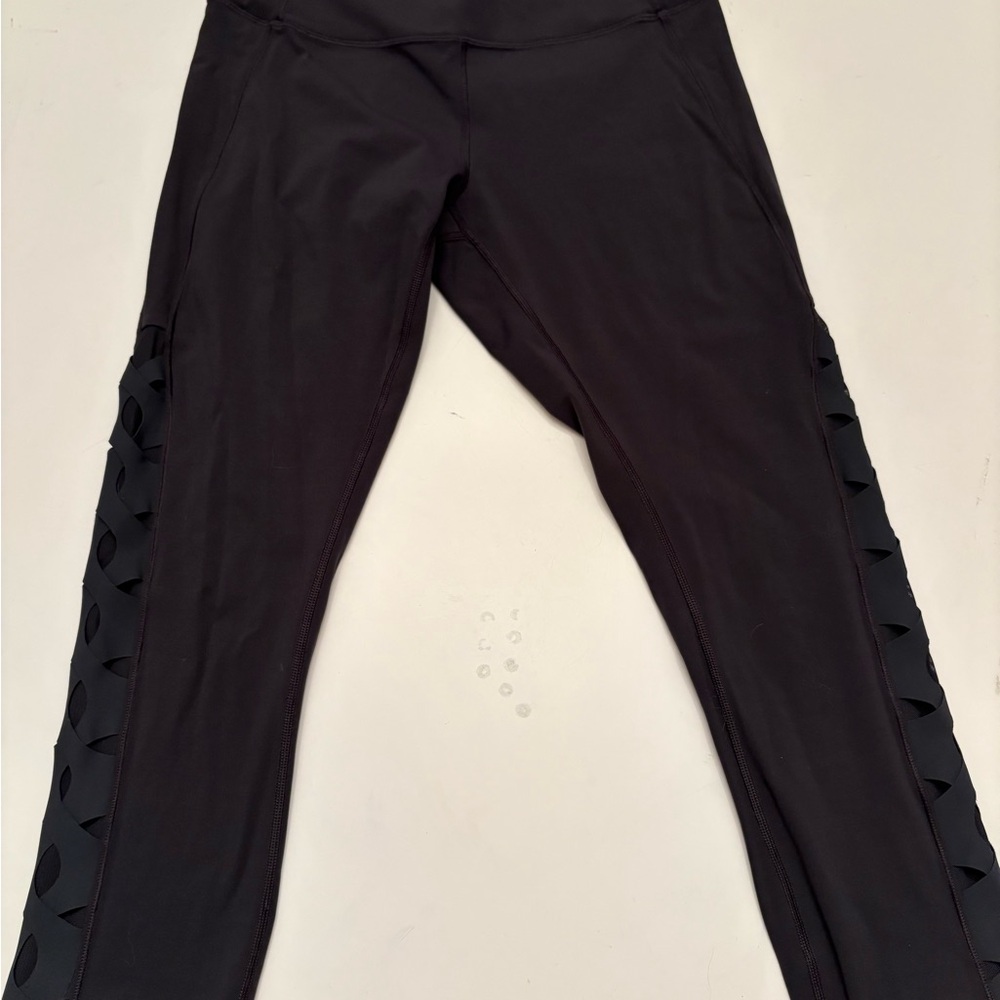 Lululemon Athletica Dark Gray Leggings with Geometric Side Detail